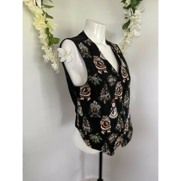 Vintage Christmas Santa Women's L Tapestry Vest Vintage Adjustable Bobbie Brooks - Picture 2 of 10